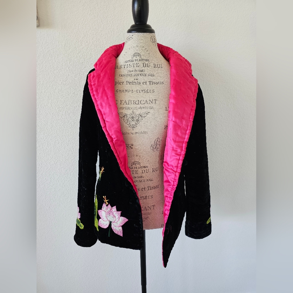 Vietnamese Silk Velvet Quilted Jacket – Lotus Embroidery